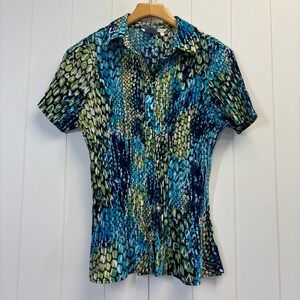 VTG Fred David Y2K Snakeskin Print Accordion Top Size L Mob Wife Office Siren